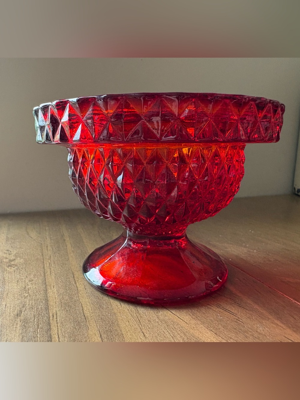 VTG Viking Ruby Diamond Point Fairy Lamp Base/Bottom Glows 3” Tall 4” Diameter